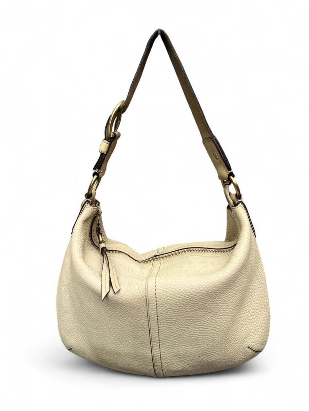 Vintage Coach Cream Leather Hobo Bag with Buckle Charm and Gold Hardware